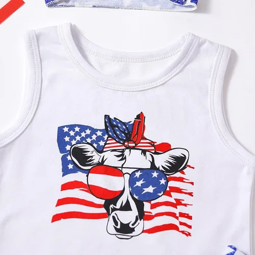 Miniatura 2 de Traje de verano para niñas, para el 4 de julio, para bebé, Día de la Independencia, estampado de cabeza de vaca (blanco, 18-24 meses)