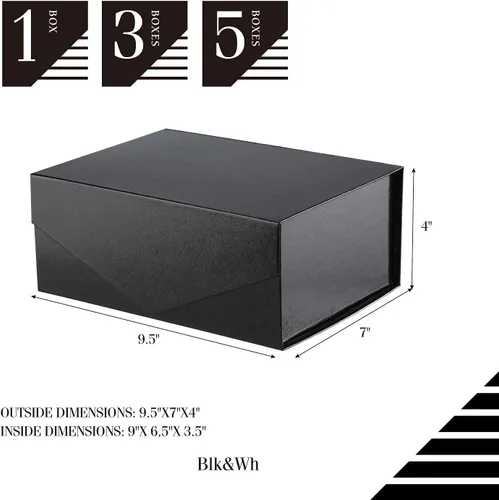 Miniatura 6 de BLK&WH Caja de regalo de 9 x 6.5 x 3.8 pulgadas, caja de regalo negra, caja de padrino, caja plegable con tapa de cierre magnético para embalaje