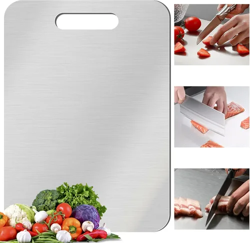 Miniatura 8 de Tabla de cortar de titanio, tablas de cortar de acero inoxidable para cocina, tablero de titanio de grado alimenticio de doble cara para cortar