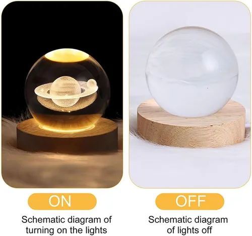 Miniatura 8 de Luz nocturna LED de bola de cristal, sistema de la Vía Láctea, lámpara de noche de cristal grabada en 3D con base de madera, carga USB