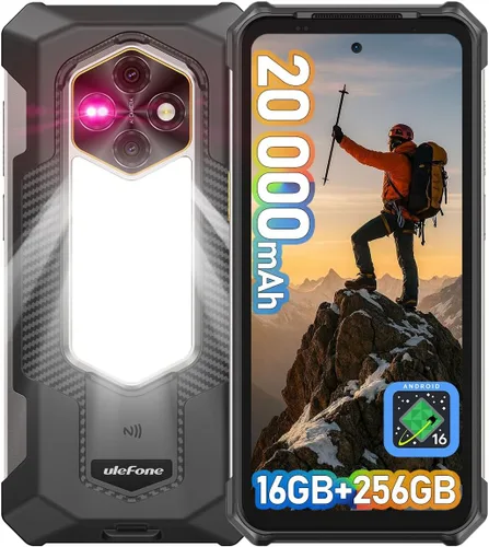 Ulefone RugKing 5 Pro Smartphone resistente Android 16, 20000mAh (33W), 16GB (8+8)+256GB, visión nocturna de 64MP+20MP, 6.78 pulgadas FHD+ Corning