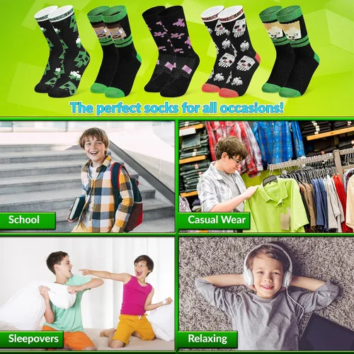 Miniatura 6 de Minecraft Calcetines para niños, paquete de 3 o 5 unidades, calcetines de tobillo para niños, ricos en algodón, para uso diario, escuela, deportes