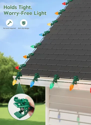 Miniatura 4 de Brightown Luces LED de Navidad C9 para Exteriores, 99 Pies 150 Luces LED C9 en Cadena con 150 Clips de Resorte, Luces de Árbol de Navidad Varios