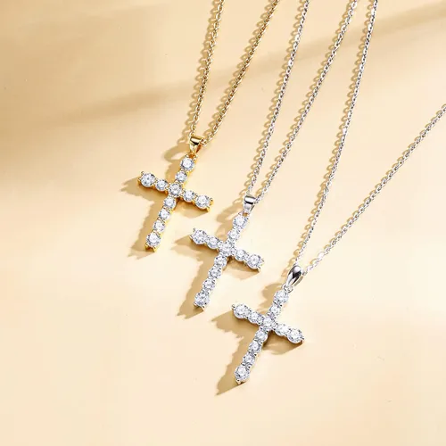 Miniatura 7 de Carleen Yellow Gold Plated Sterling Silver Cubic Zirconia CZ Simulated Diamond Cross Crucifix Pendant Necklace Jewelry Easter Gift for Women Girls