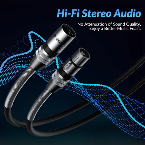 Miniatura 3 de Cables de micrófono XLR (1 pie, paquete de 2), cable de micrófono balanceado XLR macho a hembra, cordón de altavoz blindado de 3 pines, conectores