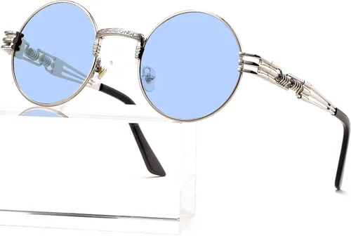 AIEYEZO Gafas de sol redondas Steampunk Circle Lennon Hippie, montura de metal, lente con bloqueo UV 100%