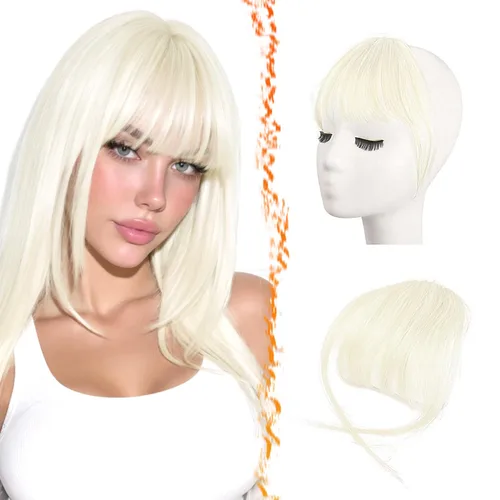 Miniatura 37 de BARSDAR Flequillo postizo de pelo humano real - Flequillo postizo 100% pelo humano para mujeres - Extensiones de flequillo ondulado castaño rojizo