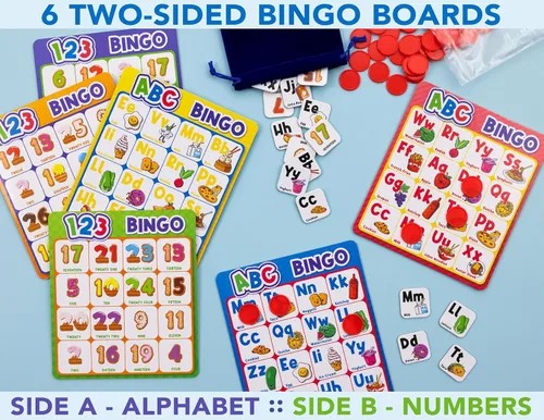 Miniatura 2 de Party Hearty Juego de mesa de bingo del alfabeto y número, ABC y 123 para niños de jardín de infantes y preescolares que aprenden a leer, 2 Edición