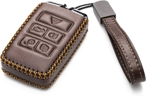 Miniatura 2 de Vitodeco Funda de cuero genuino para llavero inteligente compatible con Land Rover Discovery, Range Rover, Defender 2017 - 2023 (5 botones, marrón)