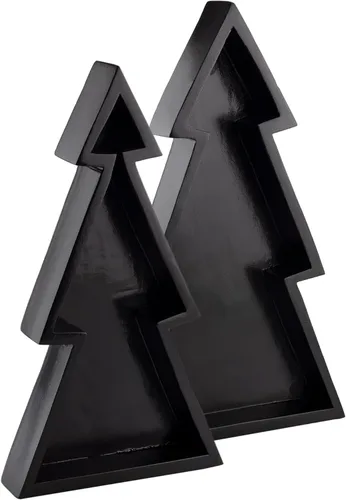 AuldHome Design Bandejas de madera para árbol de Navidad (Juego anidado de 2, negro), bandejas decorativas de estilo rústico para servir en Navidad
