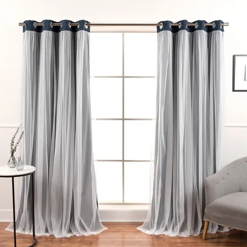 Miniatura 51 de Best Home Fashion Juego de 2 paneles de ventana de tul de encaje con aislamiento térmico y ojales de níquel de acero inoxidable para dormitorio