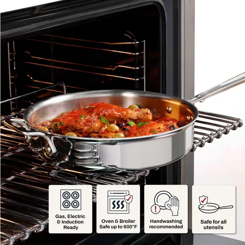 Miniatura 5 de All-Clad D3 Sartén Salteadora de Acero Inoxidable de 3 Capas con Tapa y Mango 3 Cuartos, Inducción, Apto para Horno y Parrilla 600F