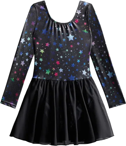Miniatura 92 de EQSJIU Leotardo de baile de manga larga para niñas, vestido de ballet brillante con copo de nieve, tutú con falda tutú para niñas