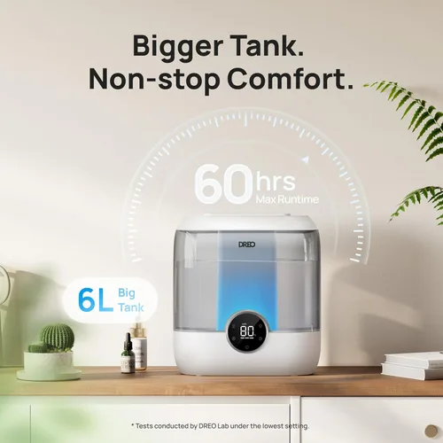 Miniatura 3 de Dreo Humidificadores de Llenado Superior de 6L para Dormitorio, 60H de Funcionamiento 28 dB Silenciosos Humidificadores de Aire de Vapor Frío de Gris