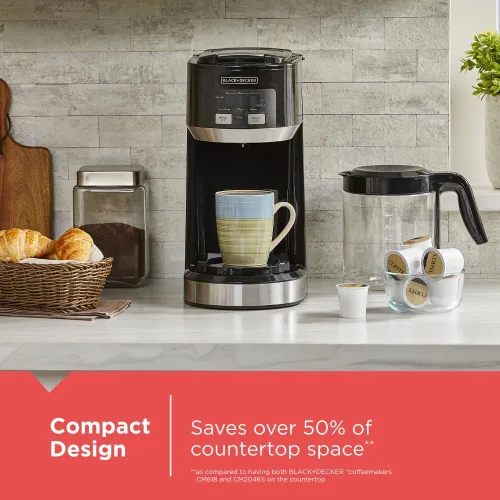 Miniatura 5 de Black+Decker Cafetera doble de 14 tazas con función de limpieza automática, diseño compacto, K-Cup y filtro de tierra reutilizable compatible