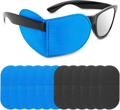 12 parches para ojos para gafas, parche médico de tela no tejida reutilizable para adultos y niños, ojo izquierdo y derecho, parche para gafas para
