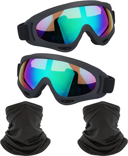 Miniatura 25 de LJDJ Gafas de motocicleta, paquete de 2 unidades, para motocross, ATV, motocross, senderismo, protección con 2 unidades de máscara bandana