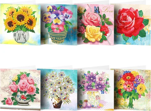 Miniatura 10 de LUSandy 8 paquetes de tarjetas de Navidad con pintura de diamante 5D para adultos, gnomos de Navidad, tarjetas de felicitación de arte de Papá Noel