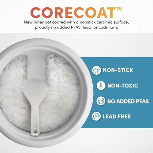 Miniatura 5 de AROMA® CoreCoat - Arrocera con cesta emergente para cocinar al vapor (4 tazas cocinadas, 2 tazas sin cocinar)