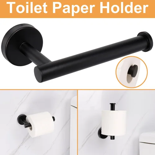 Miniatura 4 de TocTen Juego de Accesorios para Baño, Juego de Barras para Toallas de Baño de Acero Inoxidable Grueso Incluyendo Toallero para Baño+Portapapel Negro