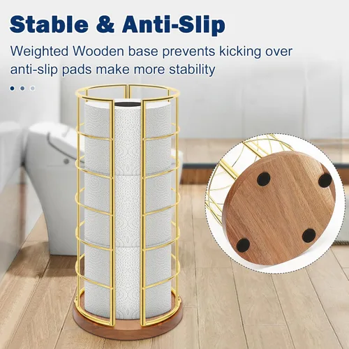 Miniatura 4 de NearMoon Soporte organizador de papel higiénico, almacenamiento para 3 rollos de papel higiénico, accesorio de baño de metal, soporte de rollo Dorado