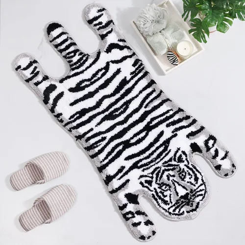 Miniatura 14 de Panstar Tapete de baño de leopardo para baño, tapete de baño de dibujos animados de leopardo marrón, antideslizante, absorbente en forma de animal