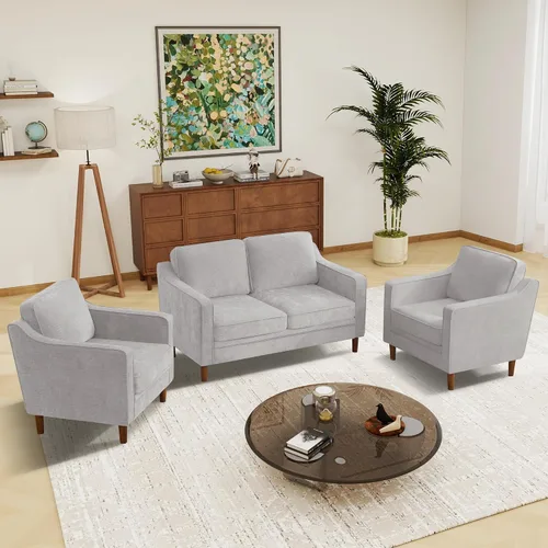 Miniatura 31 de Conjuntos de muebles para sala de estar Kingfun, sofá de 3 plazas y sofá biplaza, juego de sofá de estilo moderno de mediados de siglo, sofá de Piel