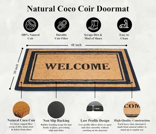 Miniatura 71 de A1HC Tapete para Puerta de Fibra de Coco Natural y Caucho, 30"x48" – Grueso, Duradero, Resistente, Anti-Desprendimiento, Resistente a