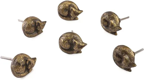 Miniatura 14 de Perilla Home Juego de 4 pomos antiguos – Zorro dormido decorativo – Asas de hierro artístico de diseñador – para tiradores de gabinete