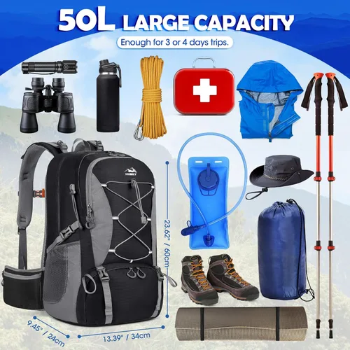 Miniatura 2 de NUBILY Mochila de senderismo de 50L impermeable para hombres y mujeres, mochila de camping ligera para senderismo al aire libre, mochila de viaje