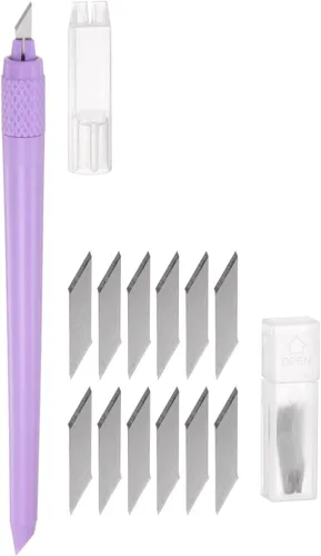 Miniatura 8 de HARFINGTON 1 juego (13 piezas) de cuchillos de manualidades, 1 cuchillo Hobby Exacto y 12 cuchillas de repuesto con tapa de seguridad para Rosado