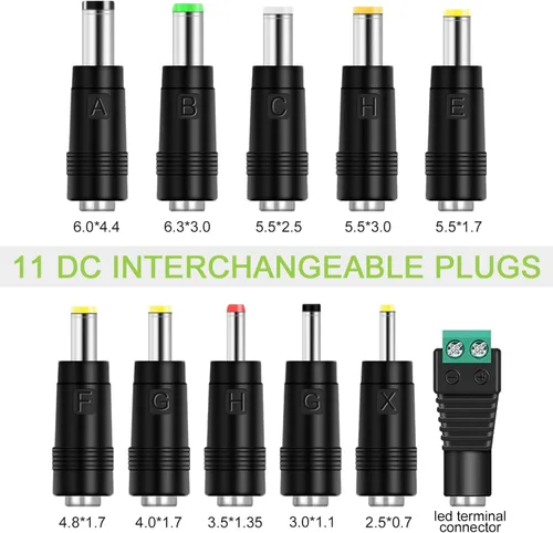 Miniatura 2 de Cargador de fuente de alimentación con adaptador de CA de 9V 2A [9 voltios 2 amperios de potencia de conmutación regulada] con 11 enchufes de CC