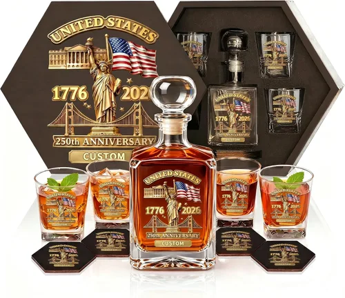 Miniatura 23 de Juego de decantadores de whisky personalizados para hombres, para el hogar, bar, decantadores de licor personalizados, caja de madera, vasos