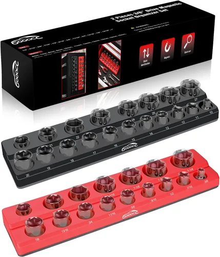 GOOACC Organizador Magnético de Dados de 3/8", 2 Piezas Métrico y SAE Soportes de Dados de 3/8 pulgadas Bandeja Organizadora de Dados Sostiene 56