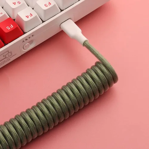 Miniatura 6 de Conector de aviador desmontable de doble manga Cable USB-C en espiral para teclados mecánicos de juegos personalizados (color: azul oscuro naranja)