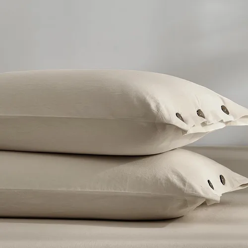 Miniatura 17 de JELLYMONI Juego de 2 fundas de almohada de algodón tamaño King de 20 x 36 pulgadas, color blanco crema, 100% algodón lavado, suave y transpirable