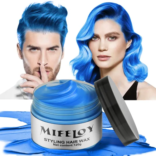 Cera temporal azul para el cabello, tinte en crema para peinado natural instantáneo, pomadas lavables para hombres, niñas, mujeres, jóvenes, barro