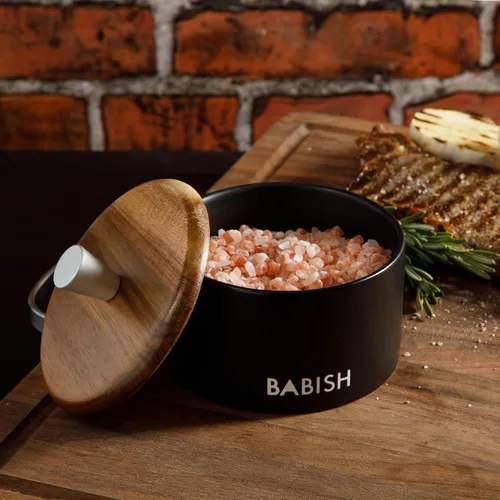 Miniatura 2 de Babish Bodega de sal de gres con tapa de madera - 4" X 3.5