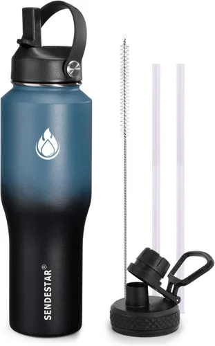 Miniatura 16 de SENDESTAR Botella de agua de acero inoxidable de 40 onzas (fría durante 48 horas, caliente durante 24 horas), botella aislada al vacío de doble Gris
