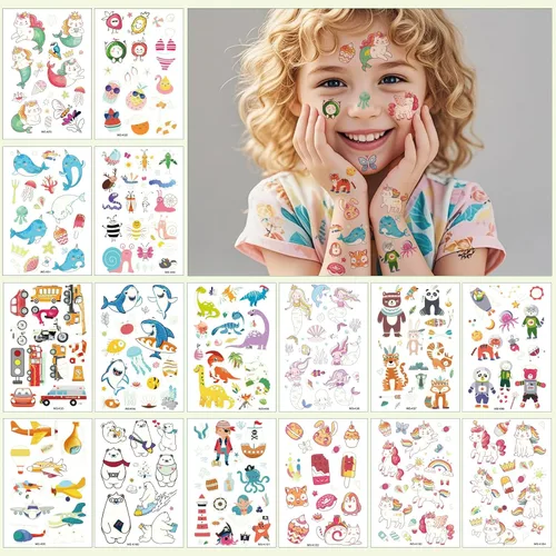 Miniatura 5 de Awinmay 310 piezas de tatuajes temporales luminosos para niños, estilos mixtos de tatuajes que brillan en la oscuridad para niños y niñas, pegatinas