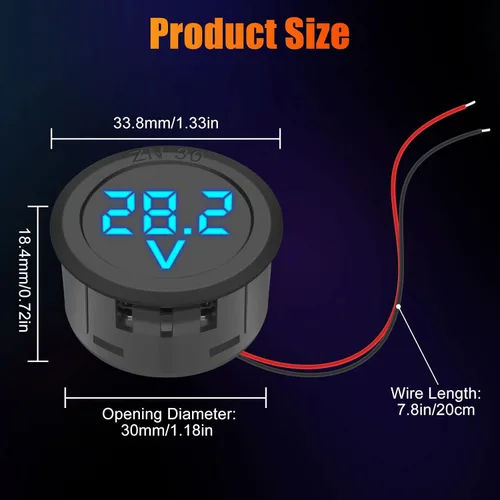 Miniatura 3 de Linkstyle Medidor de voltaje de 2 piezas CC 12 V 24 V, voltímetro de batería de 4 V-100 V, medidor de voltaje de automóvil, pantalla digital LED
