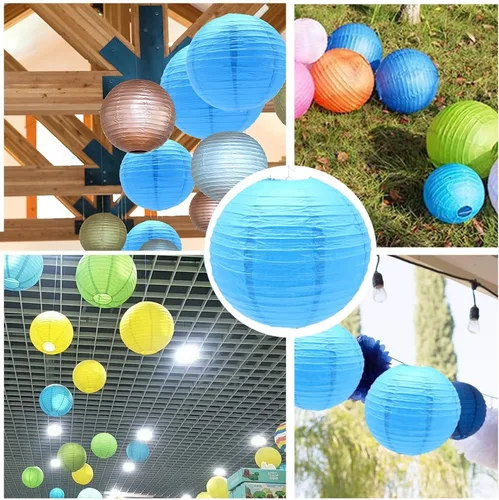 Miniatura 6 de 6 faroles de papel de 12 pulgadas, color azul cielo, chinos, japoneses, redondos, para decoración de Halloween, bodas, cumpleaños, faroles de papel