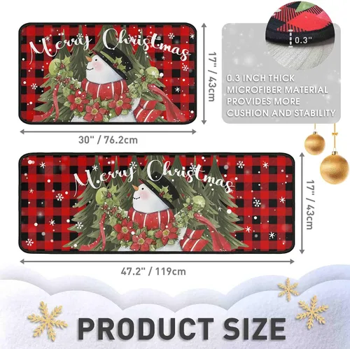 Miniatura 2 de 2 Piezas Alfombras y Tapetes de Cocina de Navidad para Piso con Base Antideslizante Tapete Feliz Navidad Decoración de Cocina Anti Fatiga
