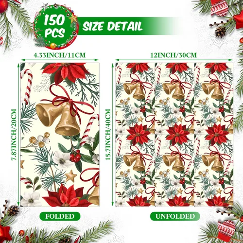 Miniatura 3 de 150 servilletas florales de Navidad de 3 capas desechables de papel para invitados, servilletas para baño, Navidad, vacaciones, boda, aniversario