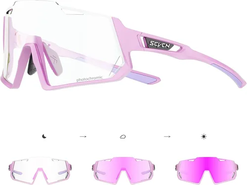 SCVCN Gafas de ciclismo fotocromáticas Gafas de sol deportivas transparentes hombres mujeres MTB BMX Running Driving Rosa