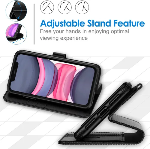 Miniatura 4 de JETech Funda tipo cartera para iPhone 11 de 6.1 pulgadas, a prueba de golpes, de piel sintética, magnética, con tarjetero y función de soporte, Negro