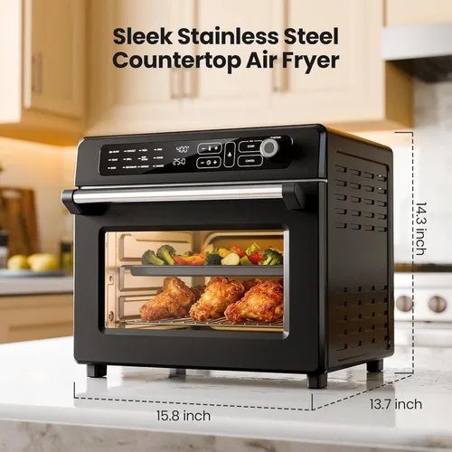 Miniatura 8 de Kismile Combo de horno tostador de freidora de aire de 25 cuartos de galón, horno de convección de encimera grande 12 en 1, 70 a 450 ℉, hornear