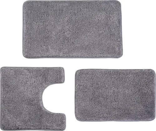 Miniatura 17 de Juego de alfombras de baño de lujo de 3 piezas con alfombra de inodoro en forma de U, fondo de goma antideslizante, microfibra gruesa, felpa suave