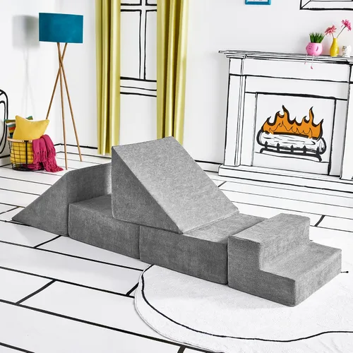 Miniatura 7 de Sofá de Juego para Niños y Pequeños de Yourigami, Juego de Sofás para Sala de Juegos, Diseño Modular Duradero, Gris Montaña