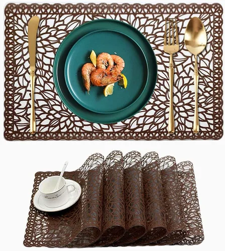 Miniatura 7 de juego de 6 manteles individuales impermeables para mesa de comedor, lavables con un paño